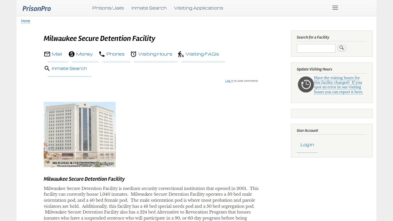 Milwaukee Secure Detention Facility Visiting hours, inmate ...