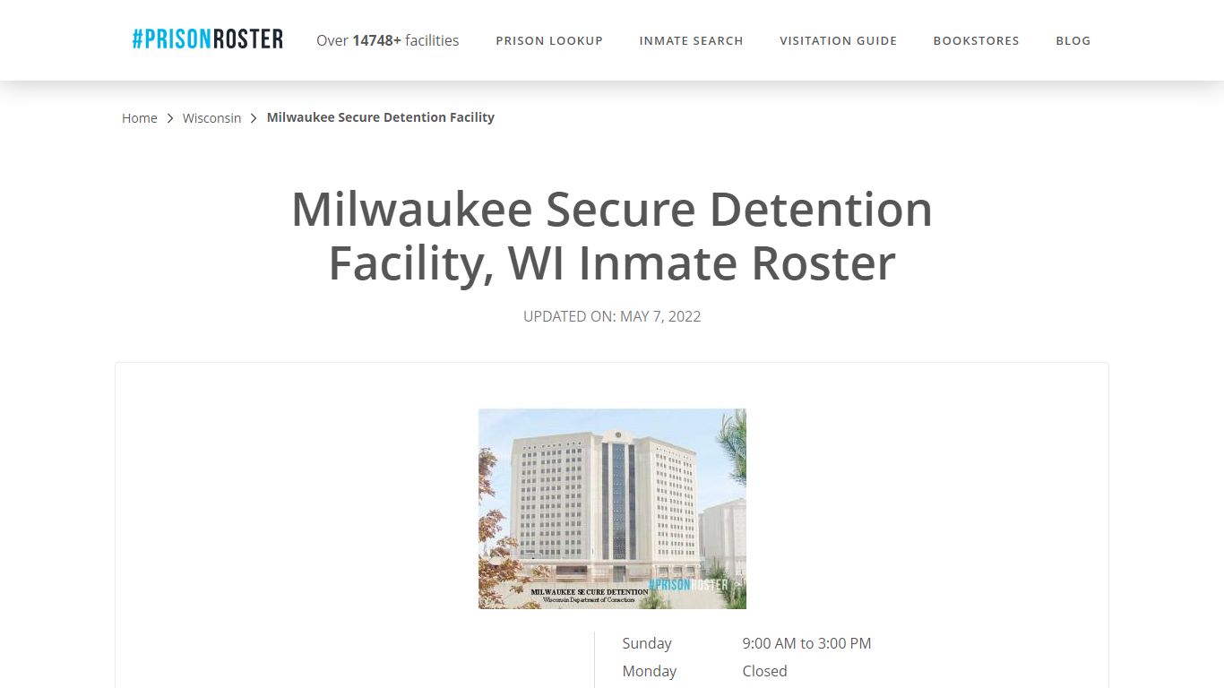 Milwaukee Secure Detention Facility, WI Inmate Roster